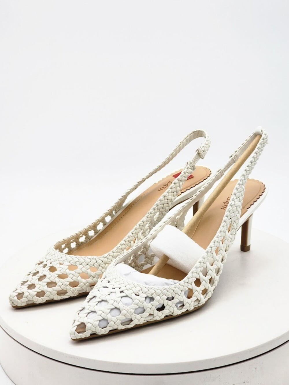 On 34th Monikaar White Linen Woven Slingback Pumps Women’s Size 8M Heels - Picture 8 of 13